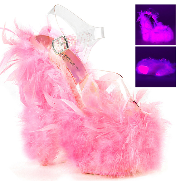 Shoes - Marabou Feather High Heel Platform Sandal Shoes